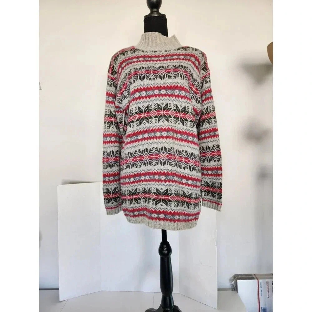 Vintage Woods & Gray Snowflake Type Knit Pattern Sweater Size Medium Gra…
